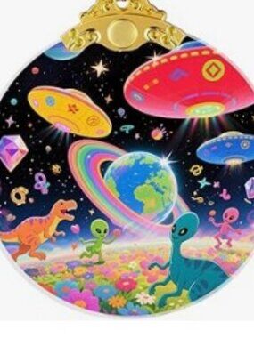 UFO Alien Glass Ornament with UFO, Alien, Dinosaur